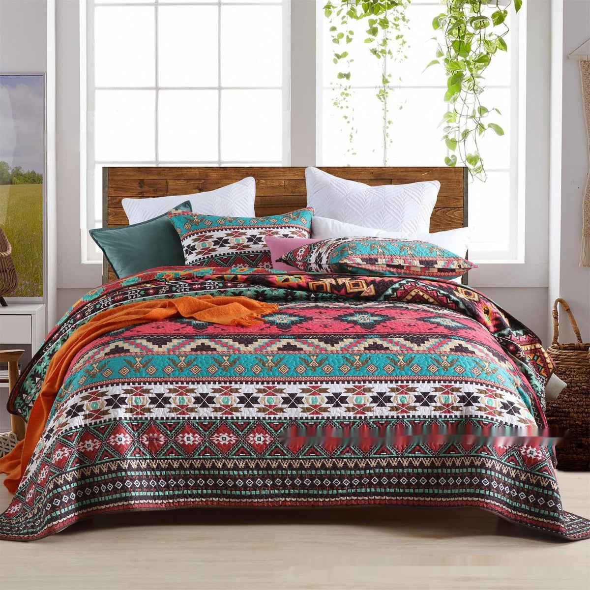 HKM-126419 Brushed Fabric Quilted Bed Cover Set - Striped Polyester Cotton, 220x240cm