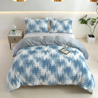 HKM-126419 Reversible Faux Rabbit Fur Duvet Cover Set in Camo & Gradient Boho Design, Ultra Soft and Hypoallergenic