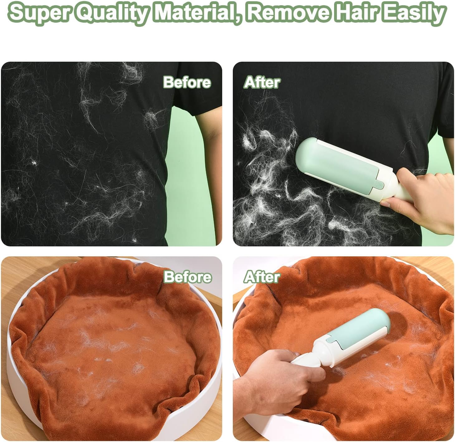 HKM-1264957 Reusable Pet Hair Remover Roller with Non-Slip Handle and Self-Cleaning Base for Effective Fur Removal on Furniture and Car Seats