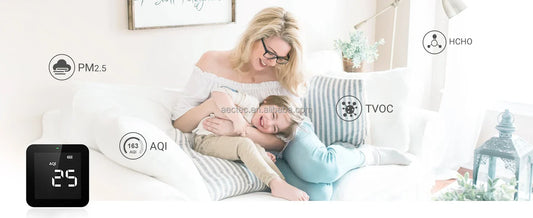 HKM-126611 Indoor Air Quality Monitor - AEC M10 PM2.5, AQI, HCHO & TVOC Detector, USB Rechargeable with LCD Display and 3 LEDs