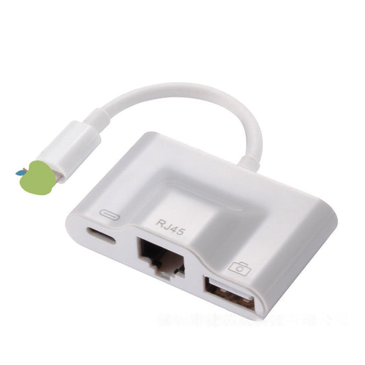 HKM-126611 Lightning to RJ45 3-in-1 OTG Adapter for Camera and Networking - Compatible with iPhone and iPad