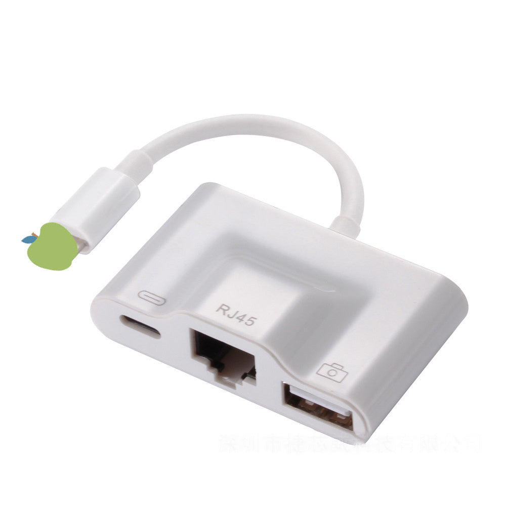 HKM-126611 Lightning to RJ45 3-in-1 OTG Adapter for Camera and Networking - Compatible with iPhone and iPad