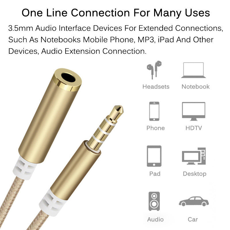 HKM-126803 High-Quality Headphone Extension Cable - Gold-Plated Copper Core for Digital Devices