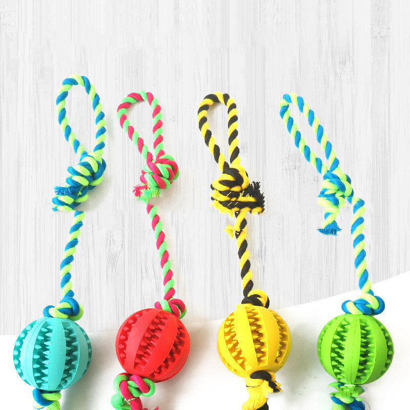HKM-1268285 Durable Bite-Resistant Cotton Rope Toy with Rubber Ball for Chewing Dogs
