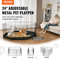 HKM-1269053 Foldable 8-Panel Metal Dog Playpen with Bottom Mat for Indoor and Outdoor Use, 24" High Pet Exercise Enclosure