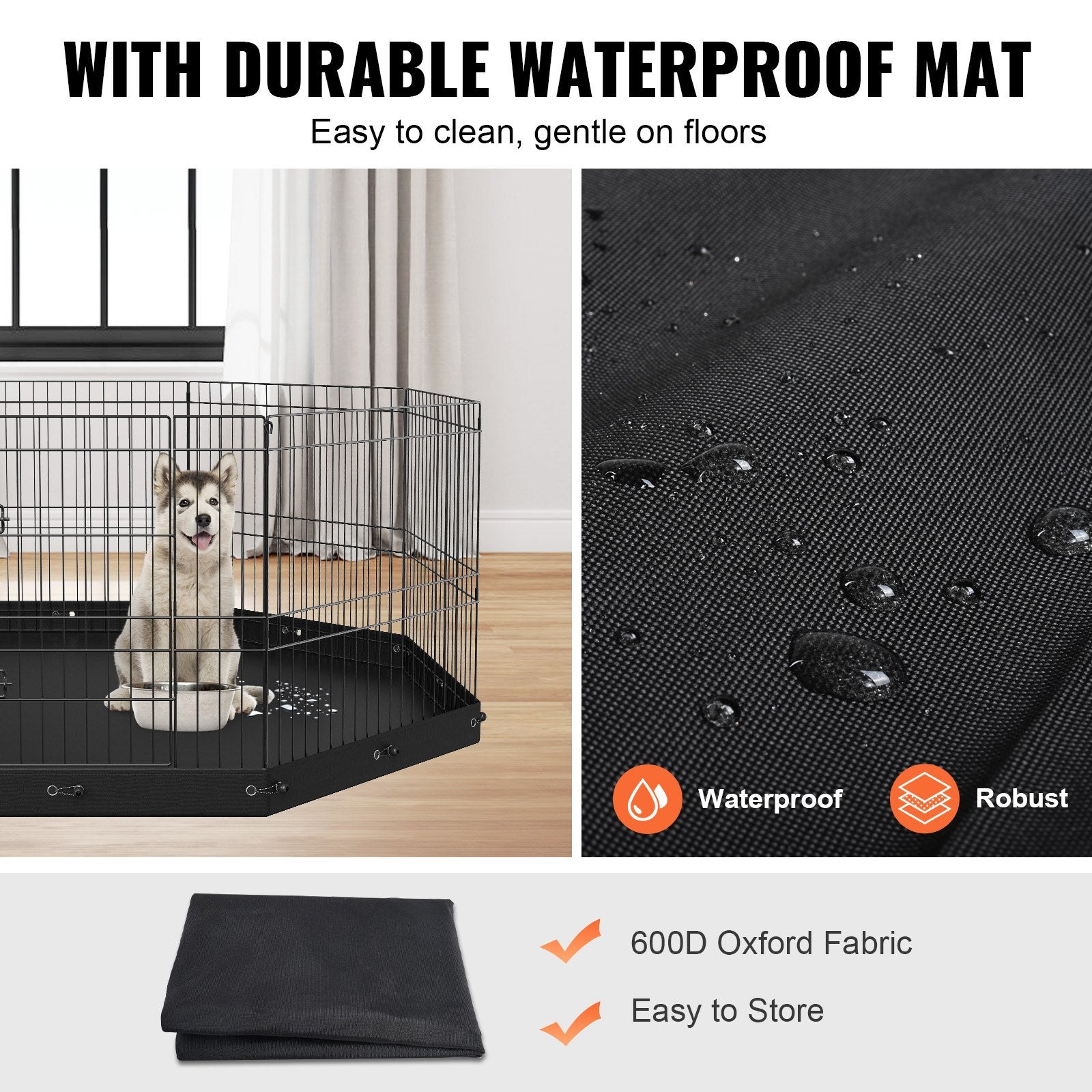 HKM-1269053 Foldable 8-Panel Metal Dog Playpen with Bottom Mat for Indoor and Outdoor Use, 24" High Pet Exercise Enclosure