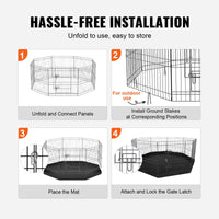 HKM-1269053 Foldable 8-Panel Metal Dog Playpen with Bottom Mat for Indoor and Outdoor Use, 24" High Pet Exercise Enclosure