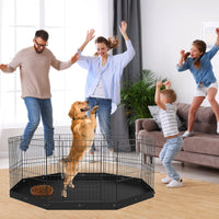 HKM-1269053 Foldable 8-Panel Metal Dog Playpen with Bottom Mat for Indoor and Outdoor Use, 24" High Pet Exercise Enclosure