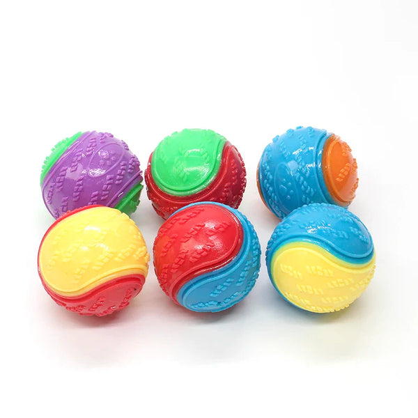 HKM-126931 Interactive 6.5 cm TPR Dog Chew Toy with Squeaker - Strong Splice Contrast Colour Ball