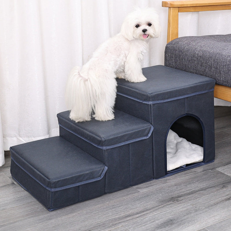 HKM-126931 Multifunctional Pet Stairs and Climbing Cat Kennel Cage in Various Plush Colors