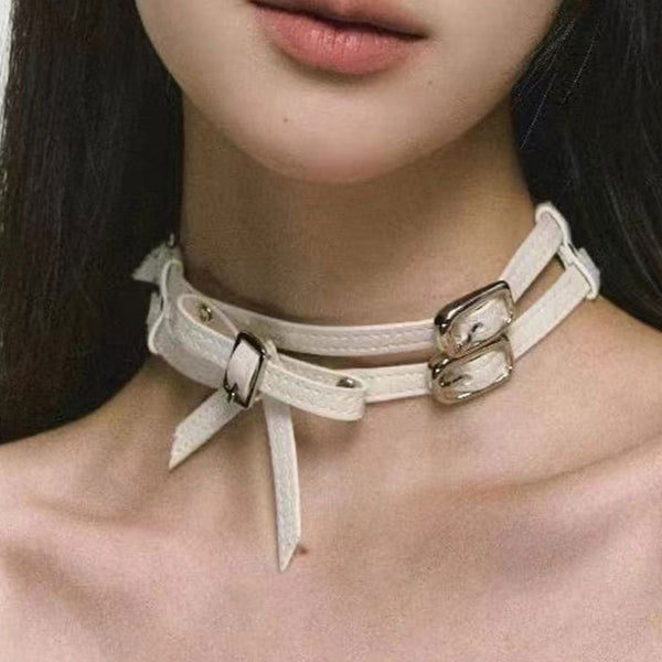 HKM-1270077 Cool White Bow Alloy Leather Necklace for Unisex