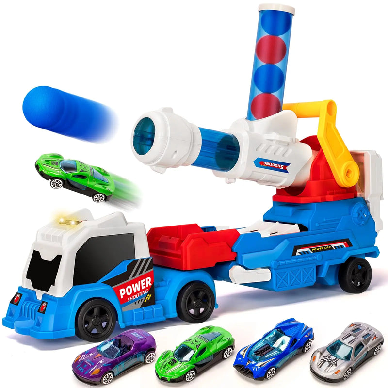 HKM-127059 2 in 1 Soft Ball Shooting Truck Toy with Mini Racing Cars for Kids Ages 2-13