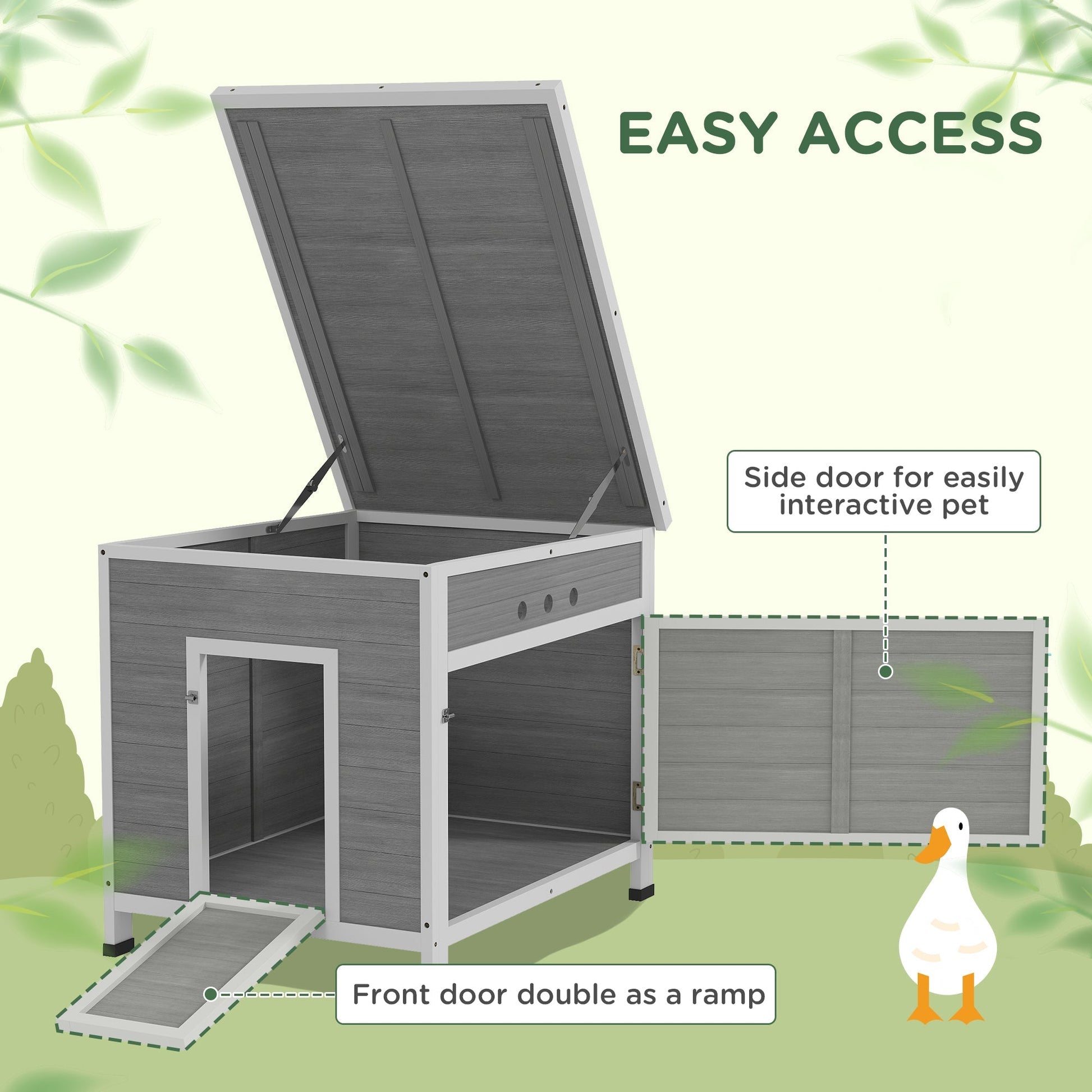 HKM-1271101 Wooden Duck Coop with Openable Roof and Double Doors for 2-4 Ducks and Chickens, 25" x 32" x 30"