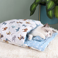 HKM-1271485 Cozy Winter Cat Bed with Removable Washable Quilt for All Seasons