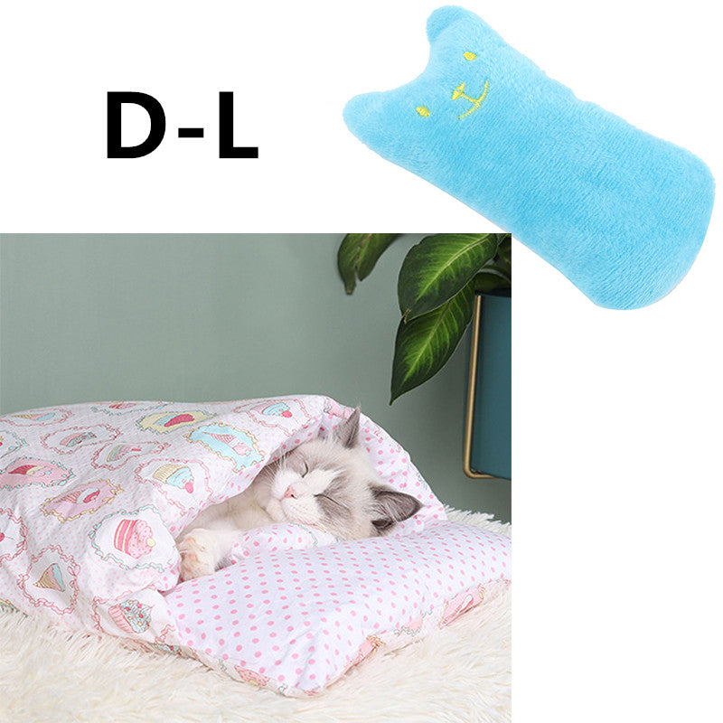 HKM-1271485 Cozy Winter Cat Bed with Removable Washable Quilt for All Seasons