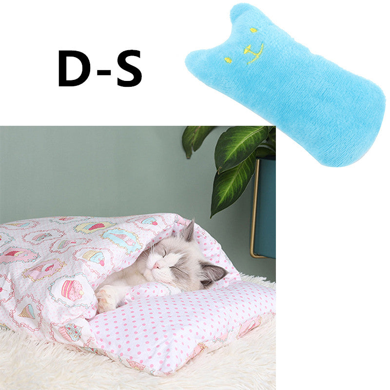 HKM-1271485 Cozy Winter Cat Bed with Removable Washable Quilt for All Seasons