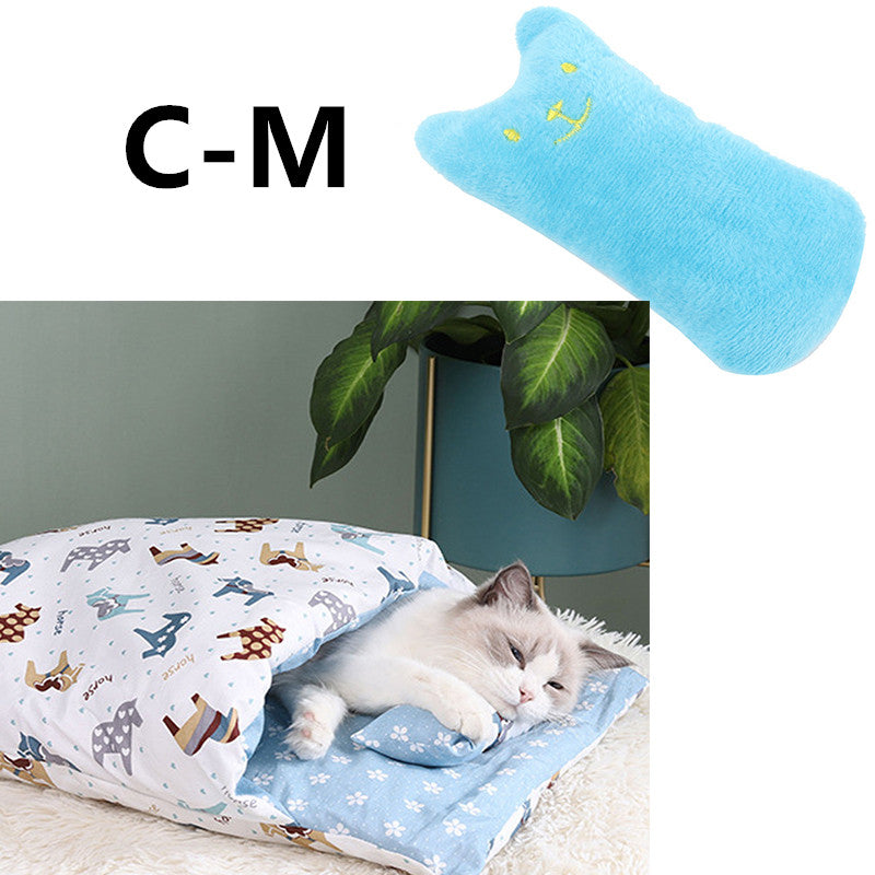 HKM-1271485 Cozy Winter Cat Bed with Removable Washable Quilt for All Seasons