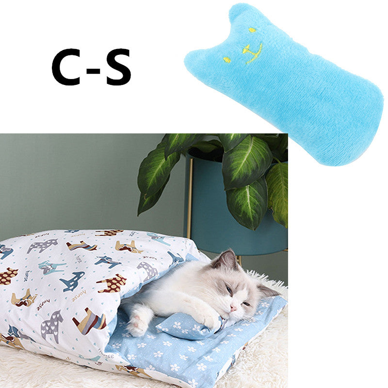 HKM-1271485 Cozy Winter Cat Bed with Removable Washable Quilt for All Seasons