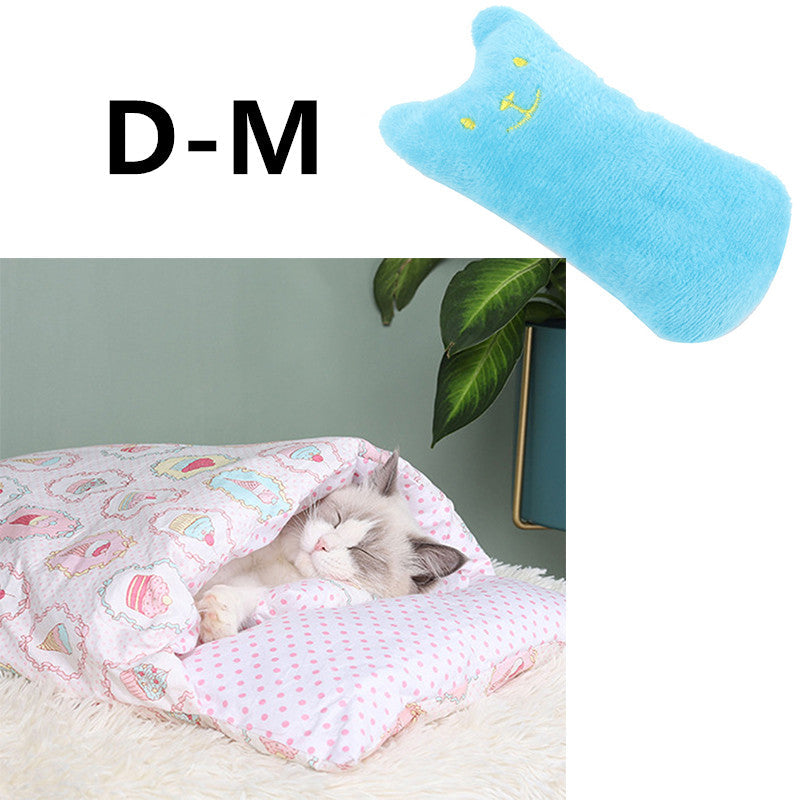 HKM-1271485 Cozy Winter Cat Bed with Removable Washable Quilt for All Seasons