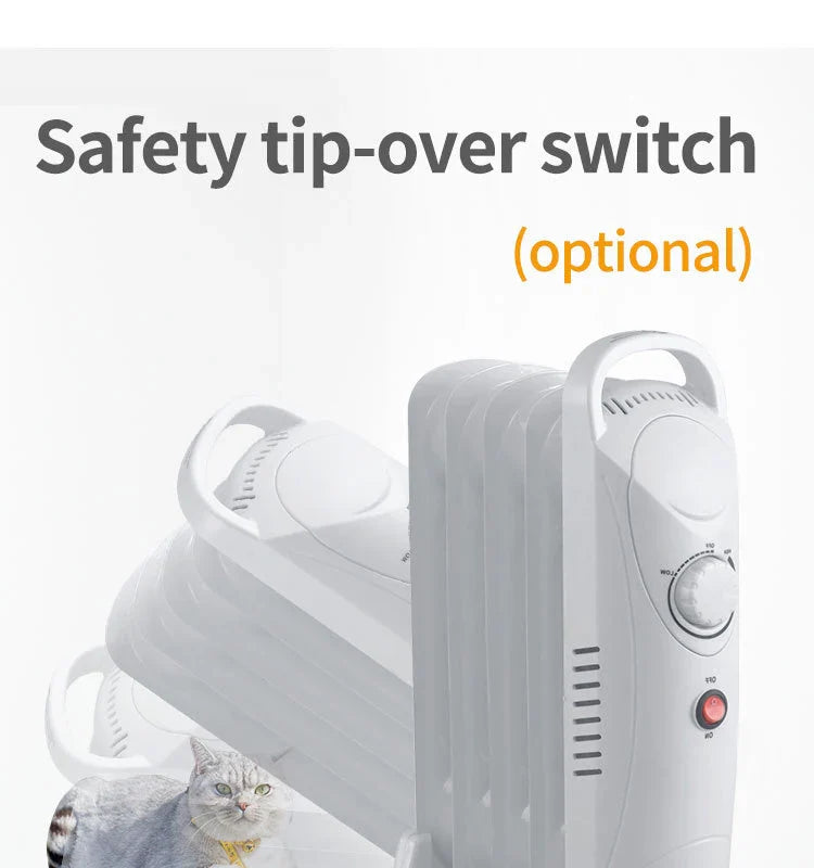 HKM-127187 Compact 12V Oil Filled Radiator Heater with Adjustable Thermostat and Safety Features for Home and Office Use