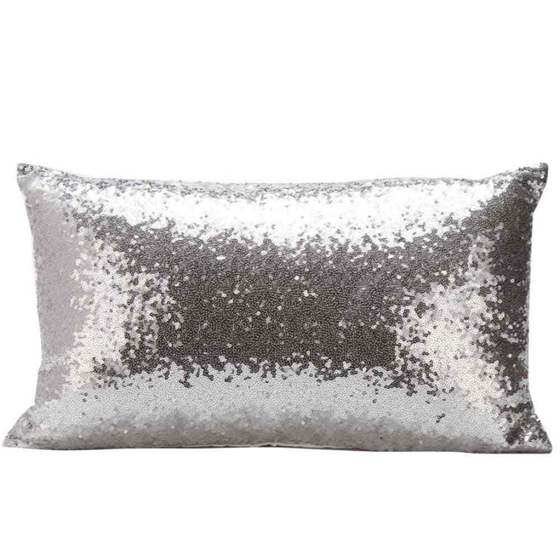 HKM-127251 Silver White Sequin Cushion Cover, 30x50cm Soft Silk and Satin, Elegant European Design