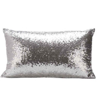 HKM-127251 Silver White Sequin Cushion Cover, 30x50cm Soft Silk and Satin, Elegant European Design