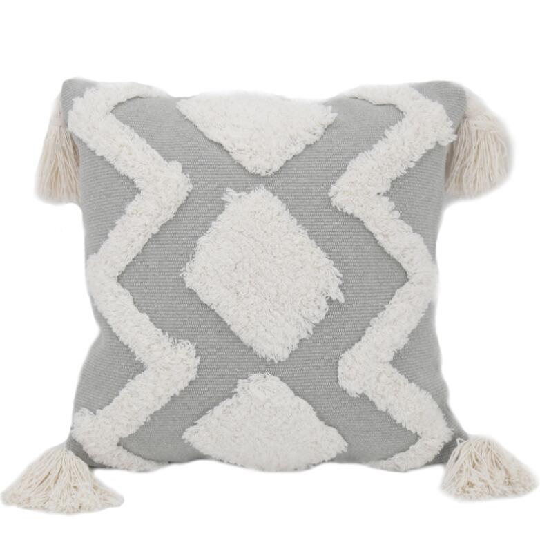 HKM-127251 Tufted Geometric Abstraction Cotton Throw Pillow in Mediterranean Style