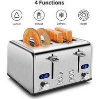 HKM-127315 Stainless Steel 4-Slice Electric Toaster with Digital Control for Versatile Breakfast Preparation