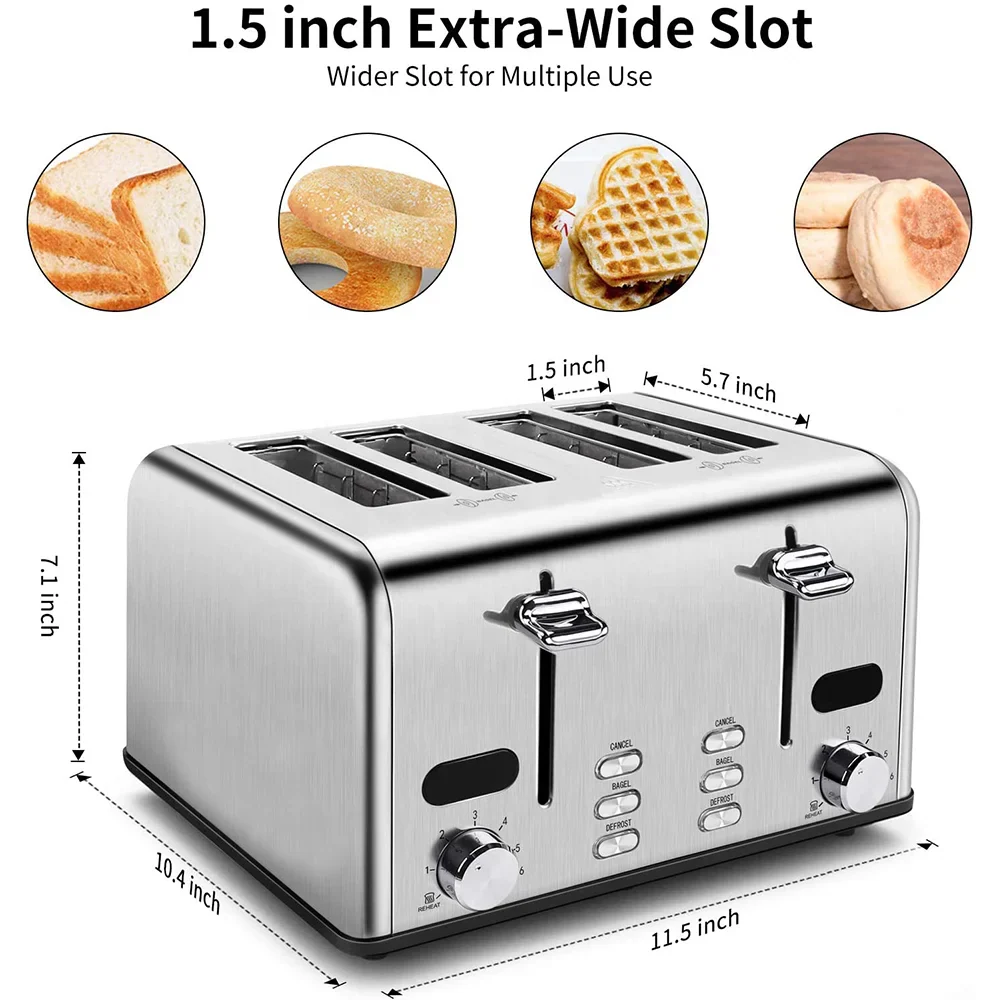 HKM-127315 Stainless Steel 4-Slice Electric Toaster with Digital Control for Versatile Breakfast Preparation