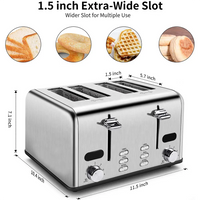 HKM-127315 Stainless Steel 4-Slice Electric Toaster with Digital Control for Versatile Breakfast Preparation