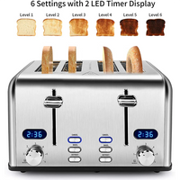 HKM-127315 Stainless Steel 4-Slice Electric Toaster with Digital Control for Versatile Breakfast Preparation