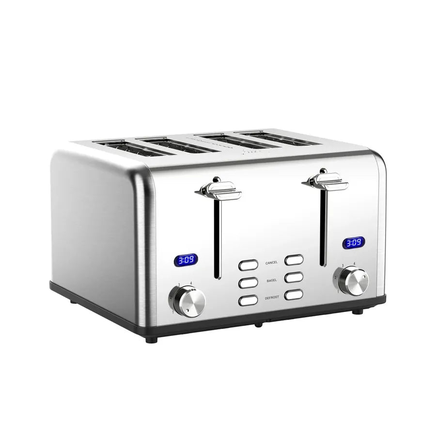 HKM-127315 Stainless Steel 4-Slice Electric Toaster with Digital Control for Versatile Breakfast Preparation