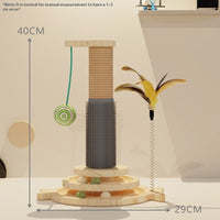 HKM-1273405 Solid Wood Turntable Cat Teaser Toys - Interactive Scratching Poles for Cats