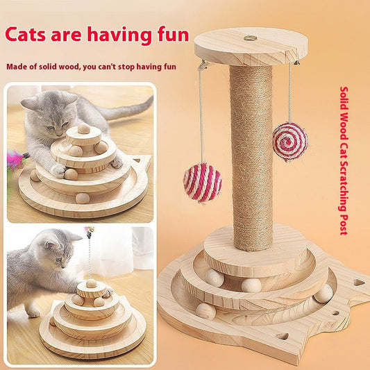 HKM-1273405 Solid Wood Turntable Cat Teaser Toys - Interactive Scratching Poles for Cats