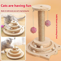 HKM-1273405 Solid Wood Turntable Cat Teaser Toys - Interactive Scratching Poles for Cats