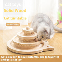 HKM-1273405 Solid Wood Turntable Cat Teaser Toys - Interactive Scratching Poles for Cats