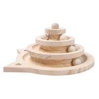 HKM-1273405 Solid Wood Turntable Cat Teaser Toys - Interactive Scratching Poles for Cats