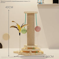 HKM-1273405 Solid Wood Turntable Cat Teaser Toys - Interactive Scratching Poles for Cats