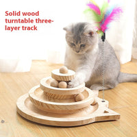 HKM-1273405 Solid Wood Turntable Cat Teaser Toys - Interactive Scratching Poles for Cats
