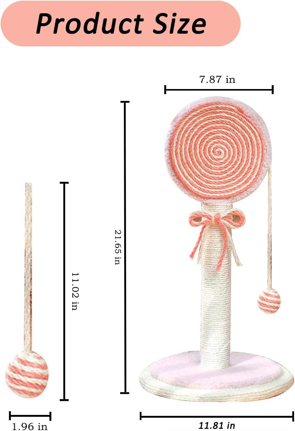 HKM-1274685 Cat Scratching Post with Sturdy Base and Hanging Ball for Indoor Cats - Durable Sisal Rope Design