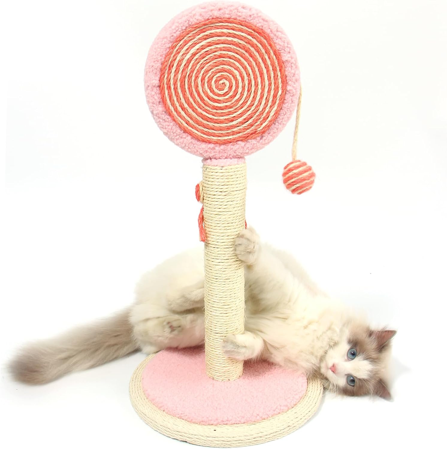HKM-1274685 Cat Scratching Post with Sturdy Base and Hanging Ball for Indoor Cats - Durable Sisal Rope Design