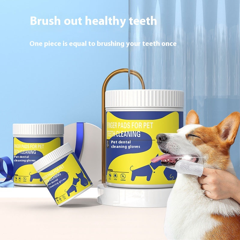 HKM-1275069 Pet Teeth Cleaning Finger Stall Wipes - 50 Non-Woven Cleaning Pads for Fresh Breath and Dental Care