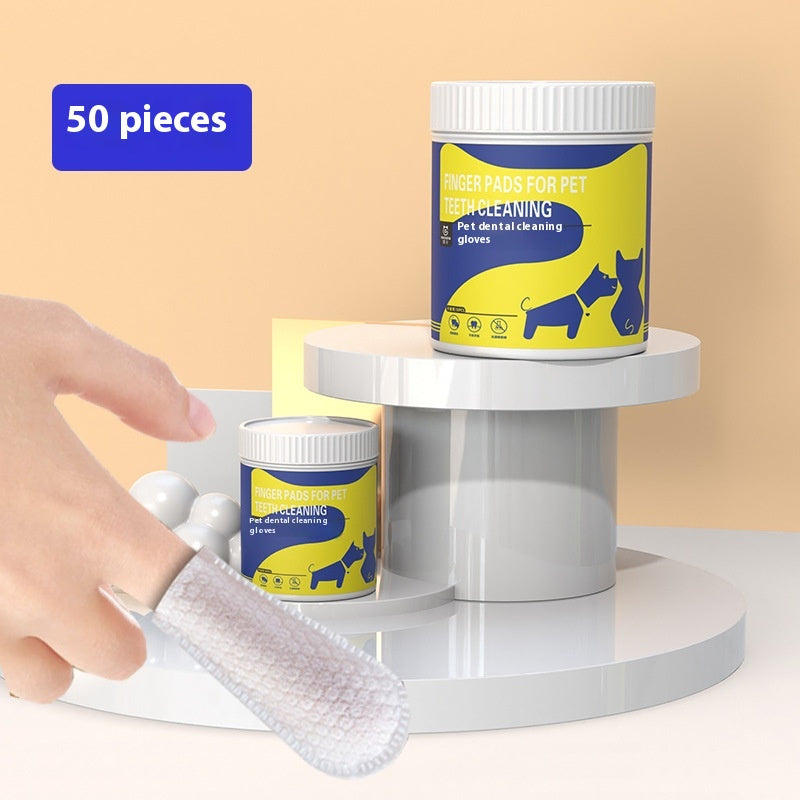 HKM-1275069 Pet Teeth Cleaning Finger Stall Wipes - 50 Non-Woven Cleaning Pads for Fresh Breath and Dental Care