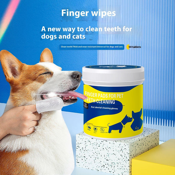 HKM-1275069 Pet Teeth Cleaning Finger Stall Wipes - 50 Non-Woven Cleaning Pads for Fresh Breath and Dental Care