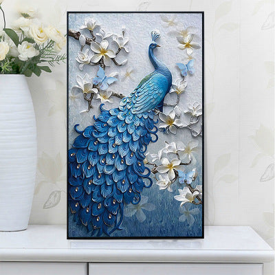 HKM-127571 Peacock Blue 5D Diamond Painting on Canvas - Manual Craft Kit