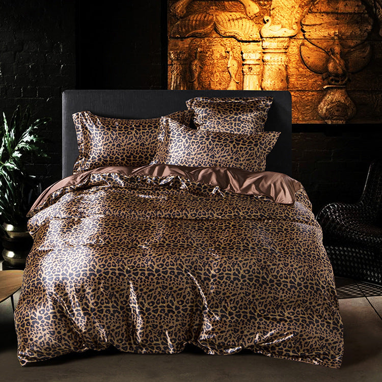 HKM-127571 Silky Double-Sided Ice Silk Washed Silk Four-Piece Bedding Set with Elegant Design
