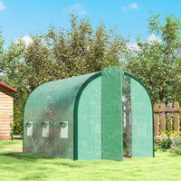 HKM-127571 Spacious Green Polytunnel Greenhouse with Windows and Doors, 3 x 2m, Stainless Steel Frame