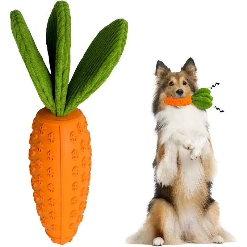 HKM-1275837 Durable Rubber and Plush Carrot Dog Chew Toy for Tooth Health and Playtime Fun