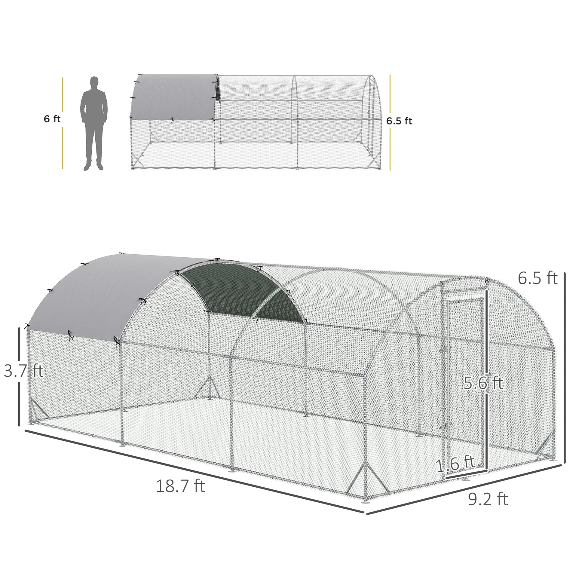 HKM-1276861 Spacious Metal Chicken Coop with Waterproof UV Cover, Dome-Shaped Walk-in Cage for Outdoor Use