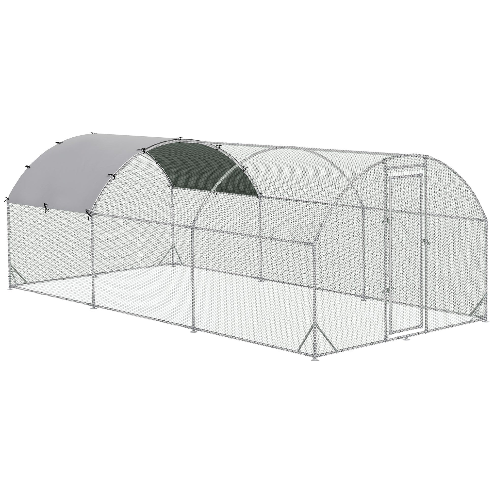 HKM-1276861 Spacious Metal Chicken Coop with Waterproof UV Cover, Dome-Shaped Walk-in Cage for Outdoor Use